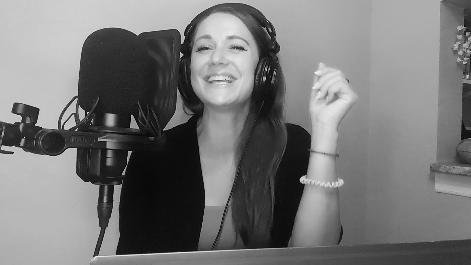 Jenn Kunrath recording in the studio